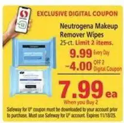 Safeway Neutrogena Makeup Remover Wipes offer