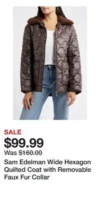 Nordstrom Sam Edelman Wide Hexagon Quilted Coat with Removable Faux Fur Collar offer