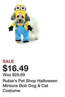 Petsmart Rubie's Pet Shop Halloween Minions Bob Dog & Cat Costume offer
