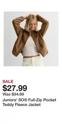 Kohl's Juniors' SO Full-Zip Pocket Teddy Fleece Jacket offer