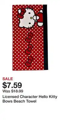 Kohl's Licensed Character Hello Kitty Bows Beach Towel offer