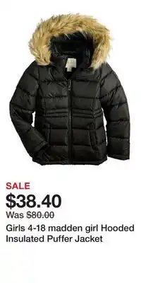 Kohl's Girls 4-18 madden girl Hooded Insulated Puffer Jacket offer