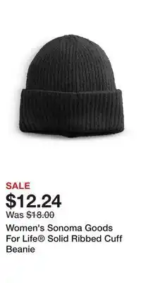 Kohl's Women's Sonoma Goods For Life Solid Ribbed Cuff Beanie offer