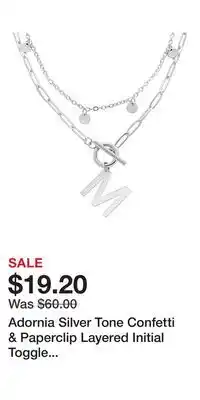 Kohl's Adornia Silver Tone Confetti & Paperclip Layered Initial Toggle Necklace offer