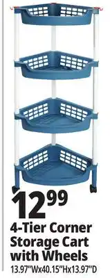 Ocean State Job Lot 4-Tier Corner Storage Cart with Wheels offer
