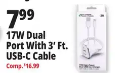 Ocean State Job Lot 17W Dual Port With 3' Ft. USB-C Cable offer