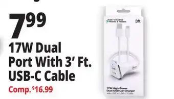 Ocean State Job Lot 17W Dual Port With 3' Ft. USB-C Cable offer