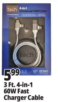 Ocean State Job Lot 3 Ft. 4-in-1 60W Fast Charger Cable offer