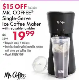 Boscov's MR. COFFEE Single-Serve Ice Coffee Maker with reusable tumbler offer
