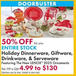 Boscov's ENTIRE STOCK Holiday Dinnerware, Giftware, Drinkware, & Serveware offer
