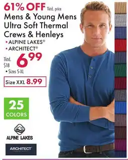 Boscov's Mens & Young Mens Ultra Soft Thermal Crews & Henleys offer