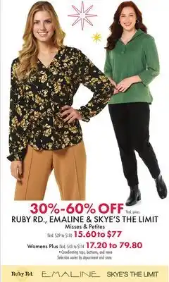 Boscov's RUBY RD., EMALINE & SKYE'S THE LIMIT offer