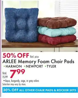 Boscov's ARLEE Memory Foam Chair Pads offer