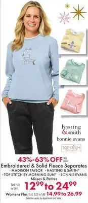 Boscov's Embroidered & Solid Fleece Separates offer