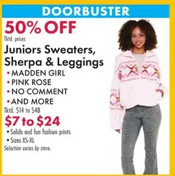 Boscov's Juniors Sweaters, Sherpa & Leggings offer
