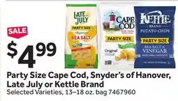 Stop&Shop Party Size Cape Cod, Snyder's of Hanover, Late July or Kettle Brand offer