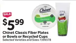 Stop&Shop Chinet Classic Fiber Plates or Bowls or Recycled Cups offer