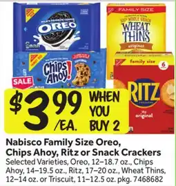 Stop&Shop Nabisco Family Size Oreo, Chips Ahoy, Ritz or Snack Crackers offer