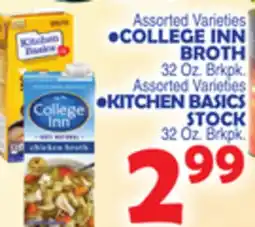 Bravo Supermarkets COLLEGE INN BROTH 32 Oz. Brkpk KITCHEN BASICS STOCK 32 Oz. Brkpk offer