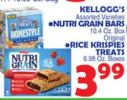 Bravo Supermarkets KELLOGG'S NUTRI GRAIN BARS 10.4 Oz. Box, RICE KRISPIES TREATS 6.98 Oz. Boxes offer
