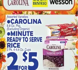 Bravo Supermarkets •CAROLINA 8.8 Oz. Pkg. •MINUTE READY TO SERVE RICE 2 Pk. 4-4.4 Oz. Cups offer
