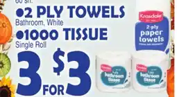 Bravo Supermarkets KRASDALE 2 PLY TOWELS, 1000 TISSUE offer