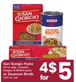 ACME San Giorgio Pasta 16 oz. pkg., or Swanson Broth 14.5 oz. can offer
