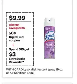 CVS Lysol disinfectant spray 19 oz or Air Sanitizer 10 oz offer