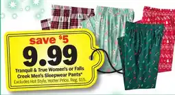 Meijer Tranquil & True Women's or Falls Creek Men's Sleepwear Pants offer