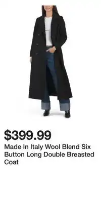 TJ Maxx Made In Italy Wool Blend Six Button Long Double Breasted Coat offer