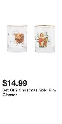 TJ Maxx Set Of 2 Christmas Gold Rim Glasses offer