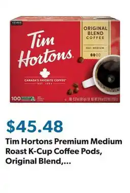 Sam's Club Tim Hortons Premium Medium Roast K-Cup Coffee Pods, Original Blend, 100 ct offer
