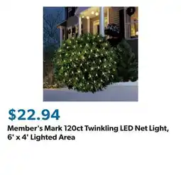 Sam's Club Member's Mark 120ct Twinkling LED Net Light, 6' x 4' Lighted Area offer