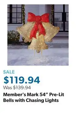 Sam's Club Member's Mark 54 Pre-Lit Bells with Chasing Lights offer