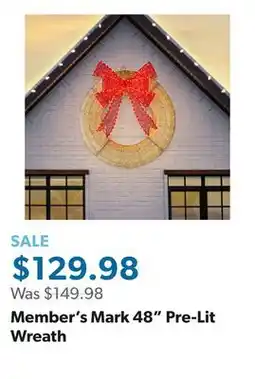 Sam's Club Member's Mark 48 Pre-Lit Wreath offer