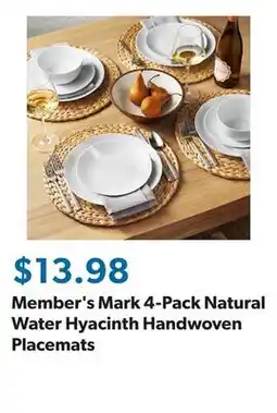 Sam's Club Member's Mark 4-Pack Natural Water Hyacinth Handwoven Placemats offer
