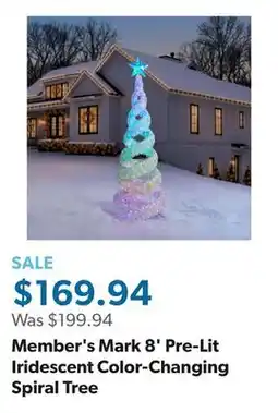 Sam's Club Member's Mark 8' Pre-Lit Iridescent Color-Changing Spiral Tree offer