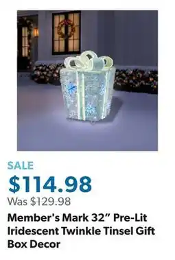 Sam's Club Member's Mark 32 Pre-Lit Iridescent Twinkle Tinsel Gift Box Decor offer