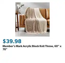 Sam's Club Member's Mark Acrylic Block Knit Throw, 60 x 70 offer