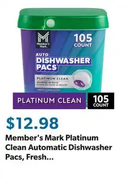 Sam's Club Member's Mark Platinum Clean Automatic Dishwasher Pacs, Fresh Clean, 105 ct offer