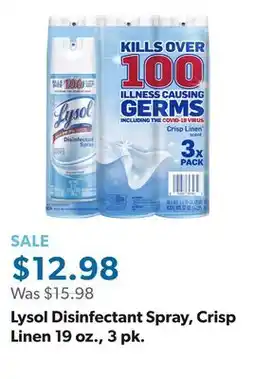 Sam's Club Lysol Disinfectant Spray, Crisp Linen 19 oz., 3 pk offer