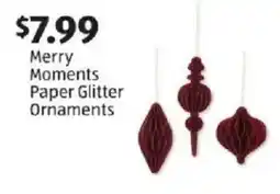 Aldi Merry Moments Paper Glitter Ornaments offer