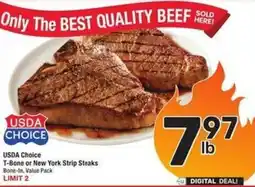 Albertsons USDA Choice T-Bone or New York Strip Steaks offer