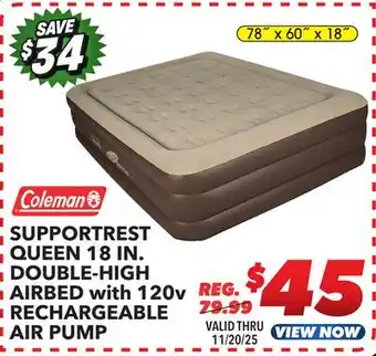 Big 5 Coleman SupportRest Queen 18 Double High Airbed with 120V Rechargeable Air Pump offer