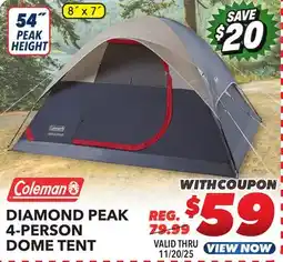 Big 5 Coleman Diamond Peak 4-Person Dome Tent offer
