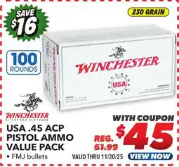 Big 5 Winchester USA .45 ACP Pistol Ammunition - 100-Round Value Pack offer