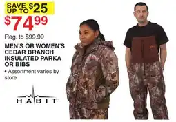 Dunham's Sports HABIT MEN'S OR WOMEN'S CEDAR BRANCH INSULATED PARKA OR BIBS offer