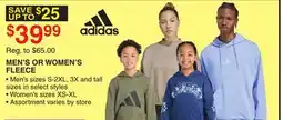 Dunham's Sports ADIDAS MEN'S OR WOMEN'S FLEECE offer