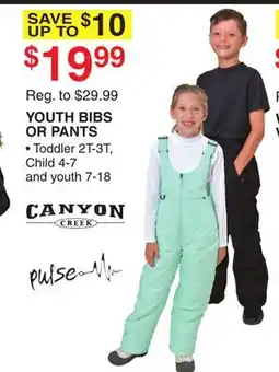Dunham's Sports CANYON CREEK YOUTH BIBS OR PANTS offer