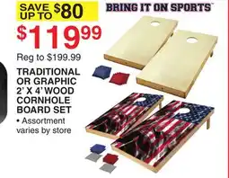 Dunham's Sports TRADITIONAL OR GRAPHIC 2' X 4' WOOD CORNHOLE BOARD SET offer